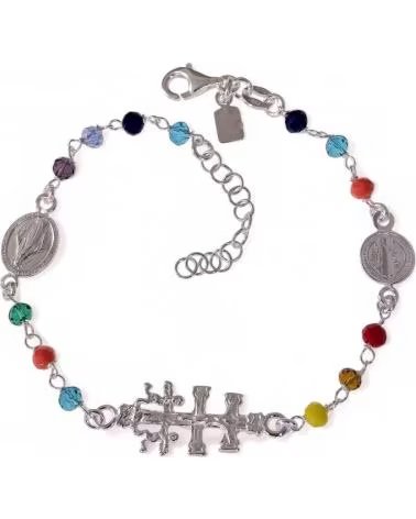 MINOPLATA PULSERA DE PLATA Y PIEDRAS DE COLORES CRUZ DE CARAVACA MILAG