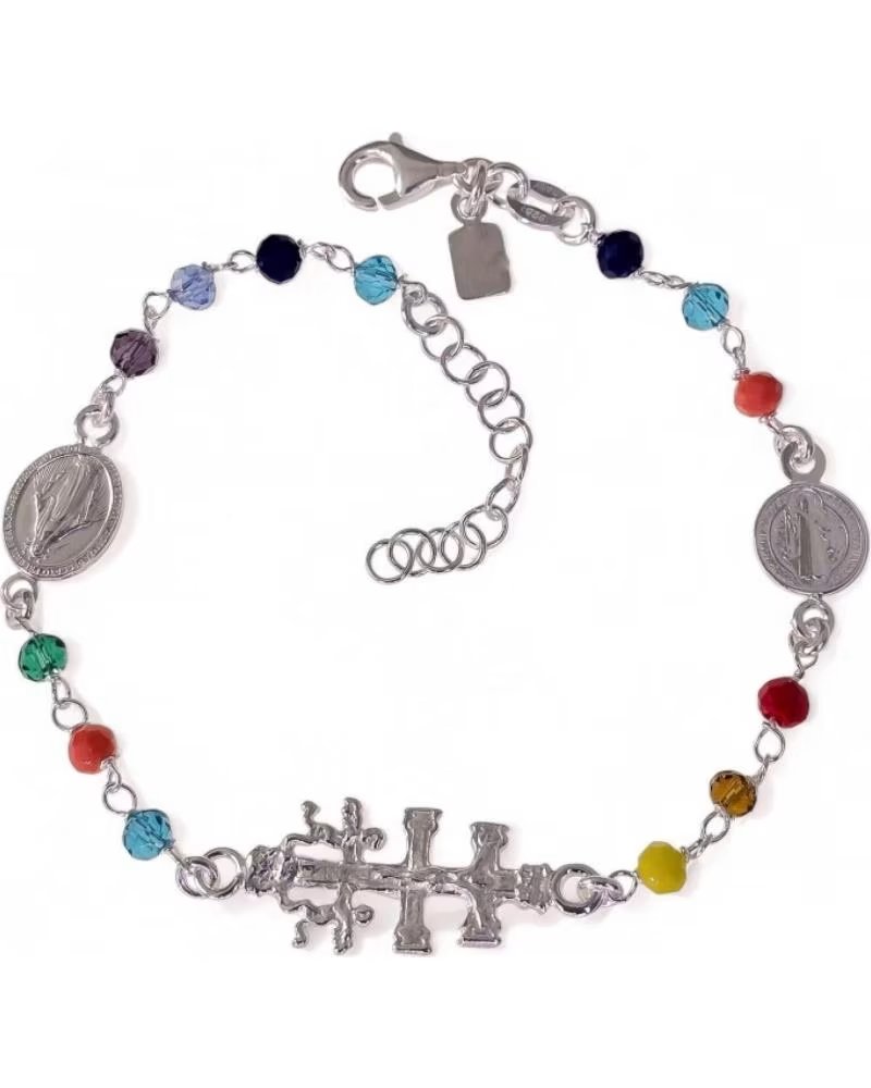 MINOPLATA PULSERA DE PLATA Y PIEDRAS DE COLORES CRUZ DE CARAVACA MILAG
