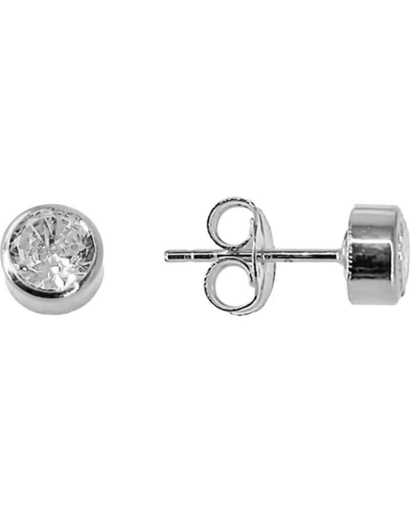 MINOPLATA PENDIENTES UNISEX CHATON 8MM DE PLATA DE LEY 925 CON CIRCONI
