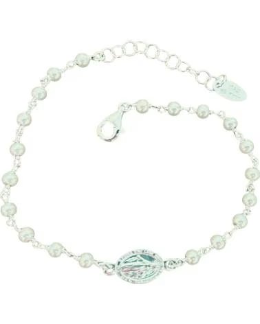 MINOPLATA PULSERA PERLAS CON VIRGEN MILAGROSA DE PLATA DE LEY 925
