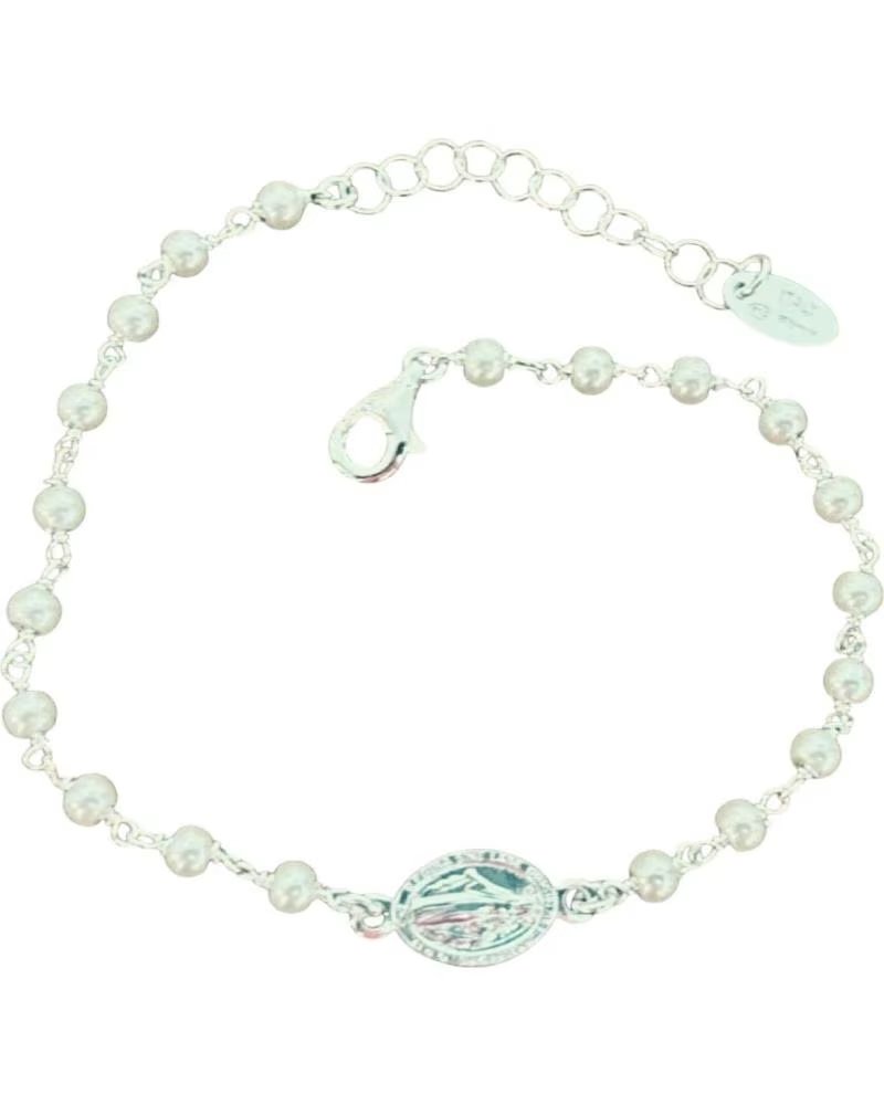 MINOPLATA PULSERA PERLAS CON VIRGEN MILAGROSA DE PLATA DE LEY 925