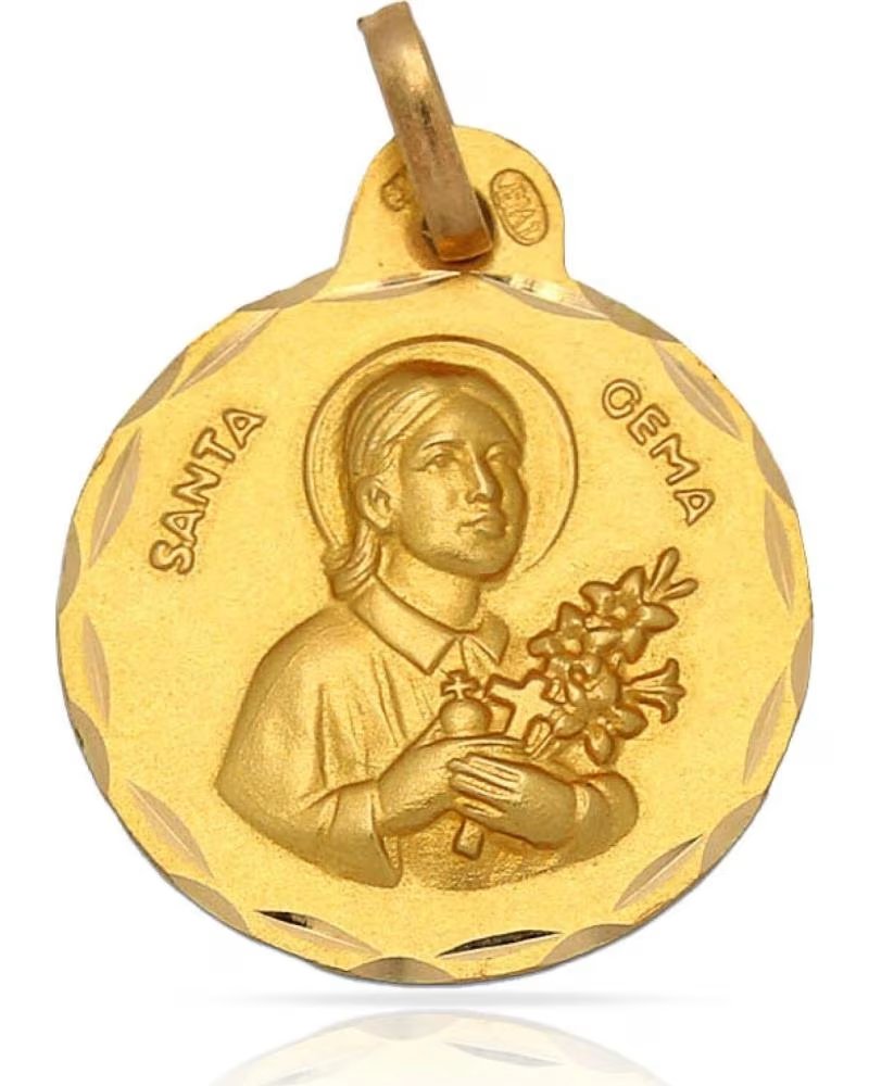 MINOPLATA MEDALLA SANTA GEMA 19MM DE PLATA DE LEY CHAPADA EN ORO