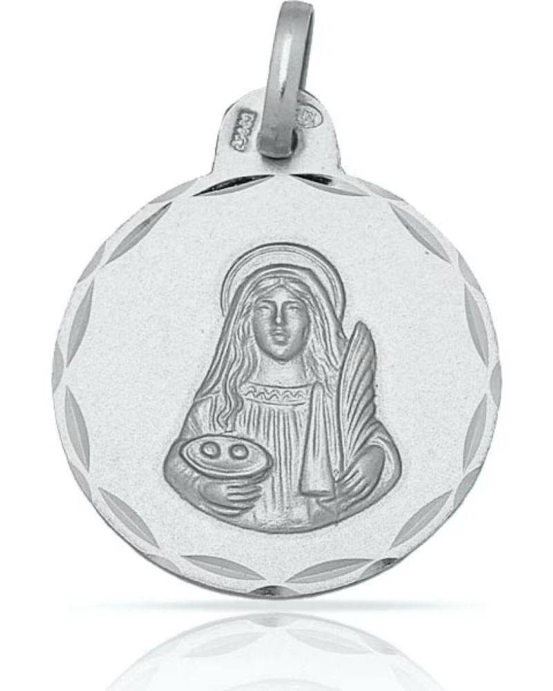 MINOPLATA MEDALLA SANTA LUCIA DE PLATA DE LEY 15MM BORDE TALLADO
