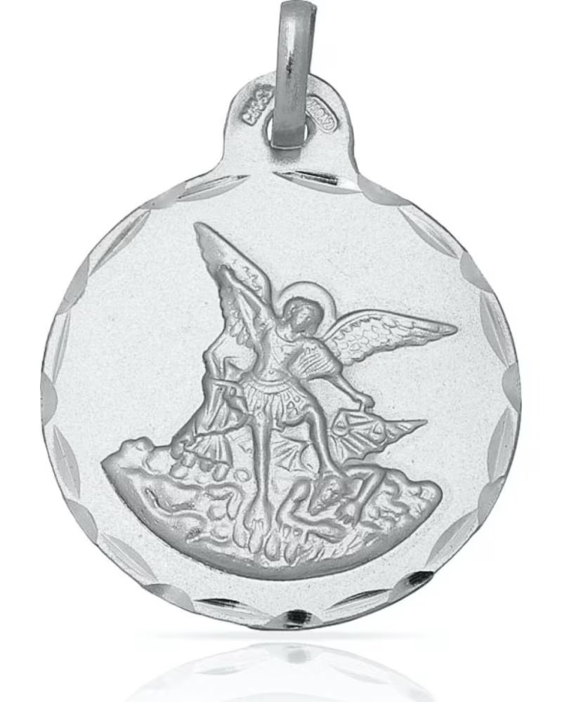 MINOPLATA MEDALLA DE SAN MIGUEL EN PLATA DE LEY CON BORDE TALLADO 21MM