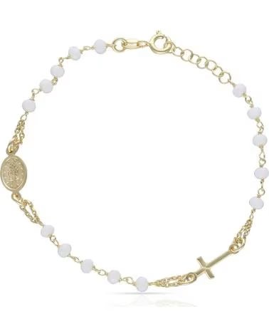 MINOPLATA PULSERA ROSARIO PIEDRAS BLANCAS CON VIRGEN MILAGROSA Y CRUZ