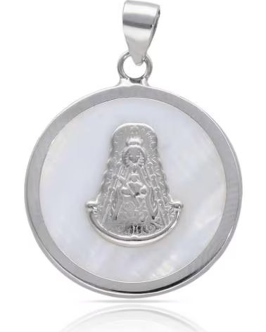 MINOPLATA MEDALLA VIRGEN DEL ROCIO DE PLATA DE LEY Y NACAR 20MM
