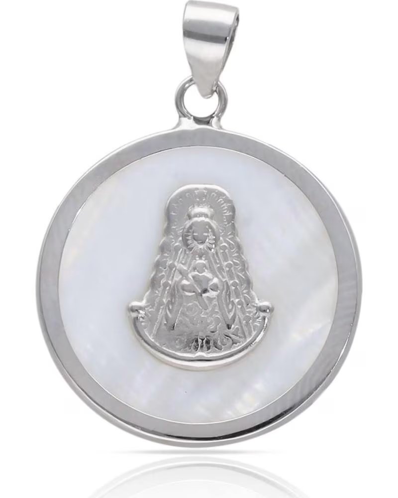 MINOPLATA MEDALLA VIRGEN DEL ROCIO DE PLATA DE LEY Y NACAR 20MM