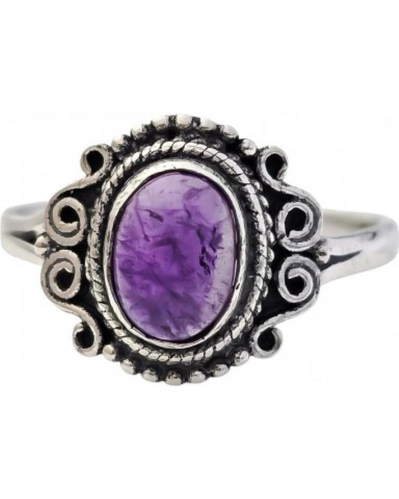 MINOPLATA ANILLO DE PLATA DE LEY ENVEJECIDA CON PIEDRA NATURAL MORADA