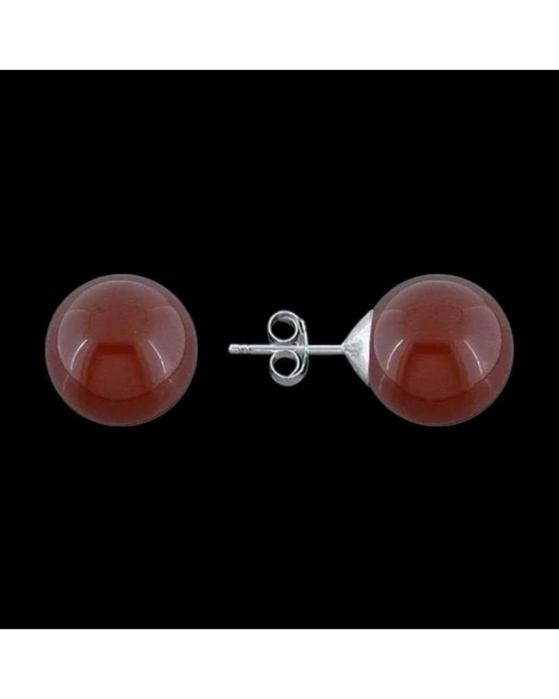 MINOPLATA PENDIENTES PIEDRA SEMIPRECIOSA CARNEOLA BOLA 8MM EN PLATA DE