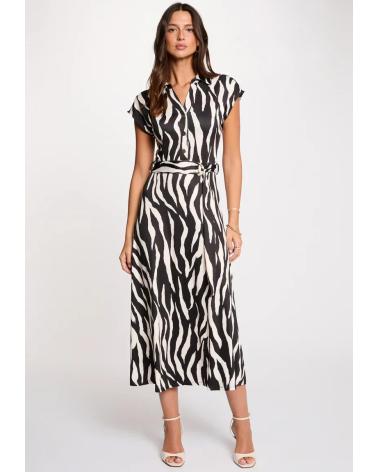 MORGAN VESTIDO MIDI CON ESTAMPADO ANIMAL NEGRO