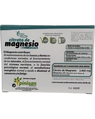 PINISAN CITRATE DE MAGNÉSIUM 60 COMPRIMÉS COMPLÉMENT ALIMENTAIRE