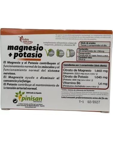 PINISAN MAGNESIO + POTASIO CON VITAMINA B6, 60 COMPRIMIDOS