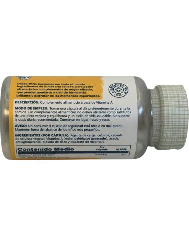 SOLARAY VITAMINA A 3000MCG, 60 CÁPSULAS VEGETALES