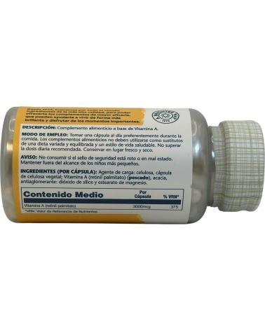 SOLARAY VITAMINA A 3000MCG, 60 CÁPSULAS VEGETALES