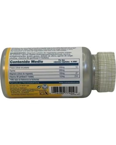 SOLARAY MAGNÉSIUM POTASSIUM EN CITRATE AVEC TAURINE ET B6 - 60 GÉLULES VÉGÉTALES