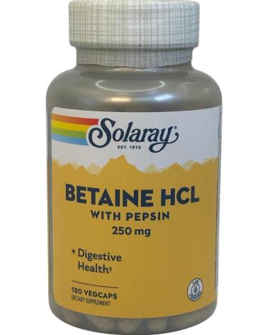 SOLARAY BETAINA HCL CON PEPSINA 250MG 180 CÁPSULAS VEGETALES