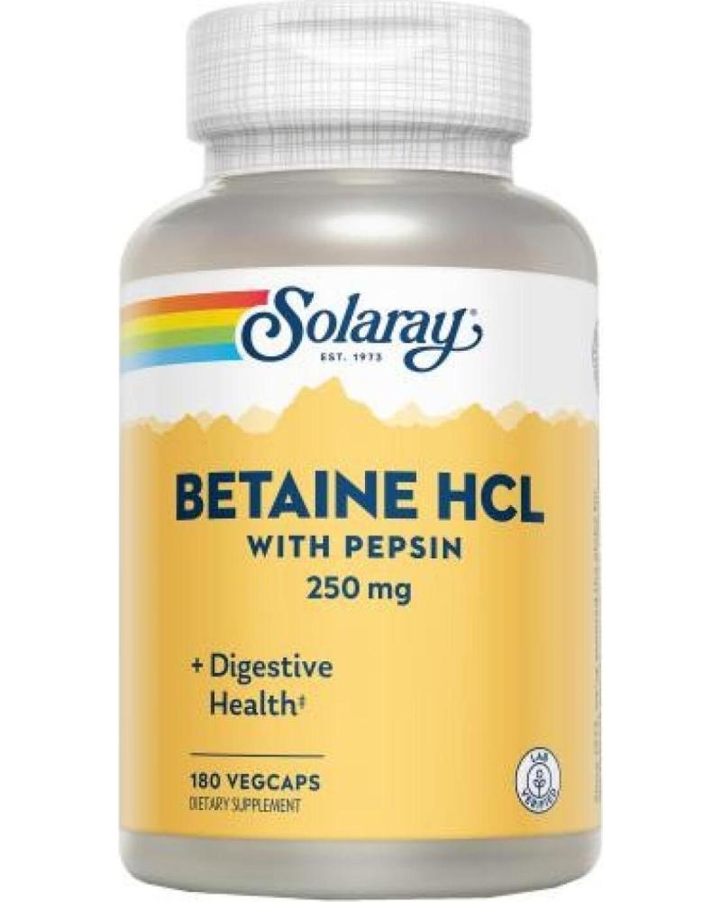 SOLARAY BETAINA HCL CON PEPSINA 250MG 180 CÁPSULAS VEGETALES
