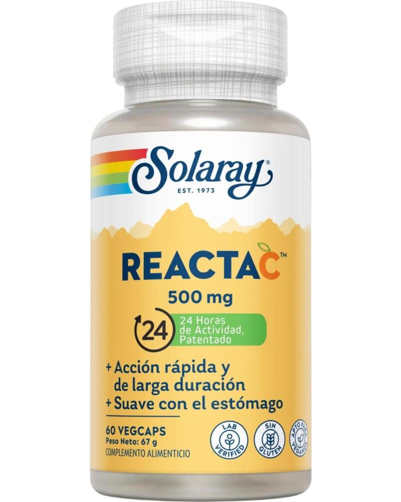 SOLARAY REACTA-C 500MG, 60 COMPRIMIDOS, SUPLEMENTO VITAMINA C VEGANO