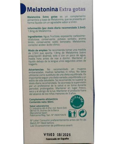 SAKAI MELATONINA EXTRA GOTAS 1,95 MG 60 ML