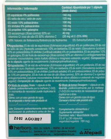 HERBORA ACTIVIT ALERGOLD, 30 CÁPSULAS PARA EL REFUERZO DEL SISTEMA INMUNITARIO