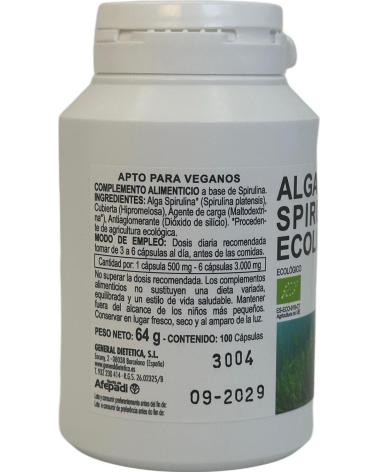 INTEGRALIA ALGA SPIRULINA ECOLÓGICA 500MG - 100 CÁPSULAS