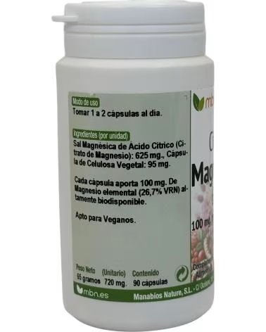 MANABIOS CITRATO DE MAGNESIO 625MG 90 CAPSULAS VEGETALES DE