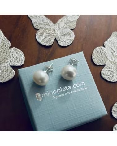 MINOPLATA PENDIENTES DE BOTÓN EN PLATA DE LEY CON PERLA DE 10 MM