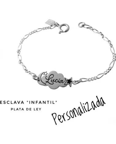MINOPLATA PULSERA ESCLAVA INFANTIL CON NUBE PERSONALIZADA EN PLATA DE LEY