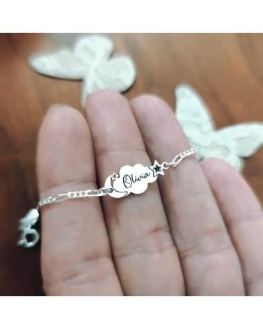 MINOPLATA PULSERA ESCLAVA INFANTIL CON NUBE PERSONALIZADA EN PLATA DE LEY