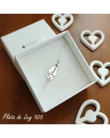 MINOPLATA PULSERA ESCLAVA INFANTIL CON NUBE PERSONALIZADA EN PLATA DE LEY