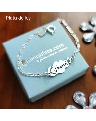 MINOPLATA PULSERA ESCLAVA INFANTIL CON NUBE PERSONALIZADA EN PLATA DE LEY