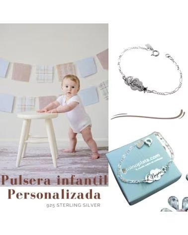 MINOPLATA PULSERA ESCLAVA INFANTIL CON NUBE PERSONALIZADA EN PLATA DE LEY