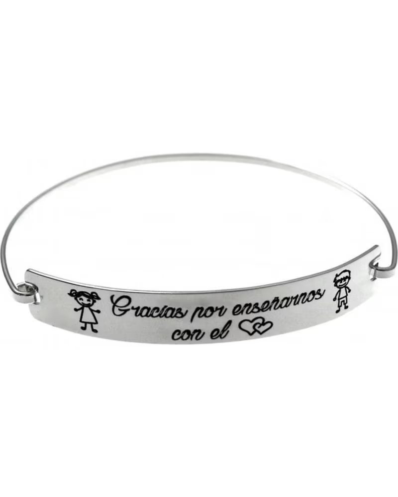 MINOPLATA PULSERA RÍGIDA DE PLATA CON INSCRIPCIÓN GRACIAS POR ENSEÑARNOS