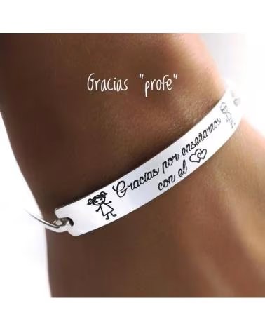 MINOPLATA PULSERA RÍGIDA DE PLATA CON INSCRIPCIÓN GRACIAS POR ENSEÑARNOS
