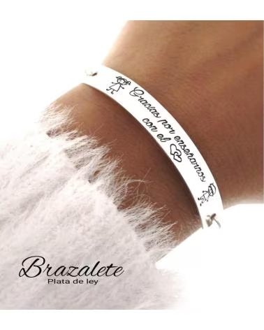 MINOPLATA PULSERA RÍGIDA DE PLATA CON INSCRIPCIÓN GRACIAS POR ENSEÑARNOS
