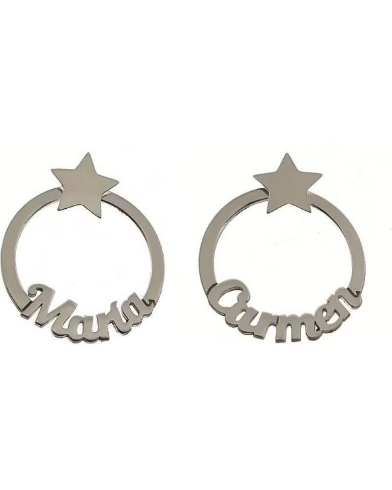 MINOPLATA PENDIENTES AROS ESTRELLA PERSONALIZADOS CON NOMBRE EN PLATA