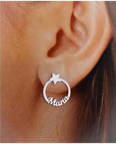 MINOPLATA PENDIENTES AROS ESTRELLA PERSONALIZADOS CON NOMBRE EN PLATA