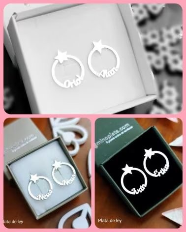 MINOPLATA PENDIENTES AROS ESTRELLA PERSONALIZADOS CON NOMBRE EN PLATA