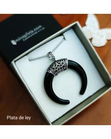 MINOPLATA GARGANTILLA LUNA INVERTIDA EN ÓNIX NEGRO Y PLATA DE LEY