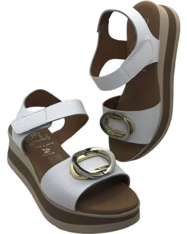 OH MY SANDALS LEDER-SANDALETTE MIT PLATEAU UND ZIERSCHNALLE 5974 BLANCO