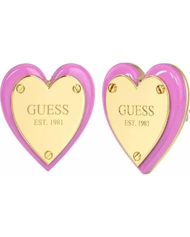GUESS PENDIENTES CORAZÓN ESMALTADO ROSA Y DORADO