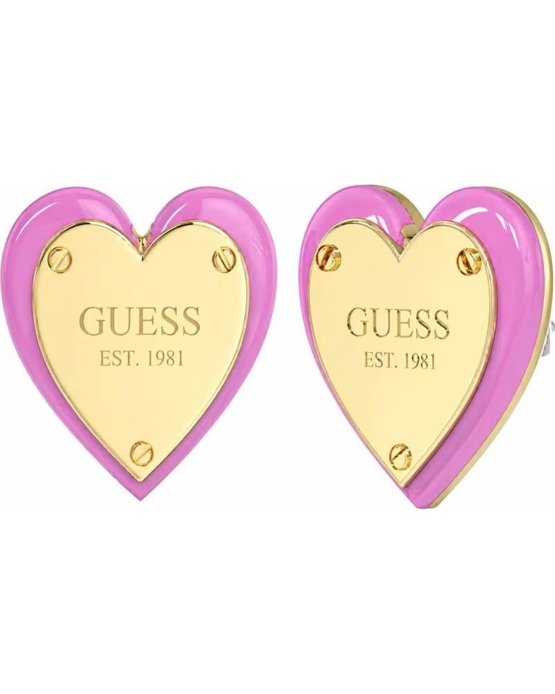 GUESS PENDIENTES CORAZÓN ESMALTADO ROSA Y DORADO