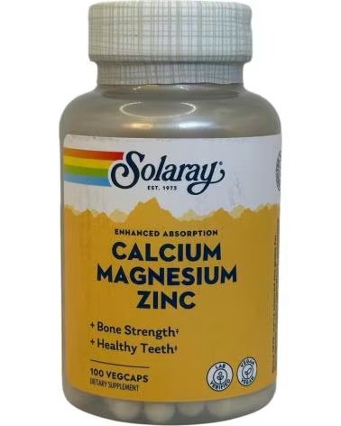 SOLARAY CÁLCIO MAGNÉSIO E ZINCO - 100 CÁPSULAS VEGETAIS