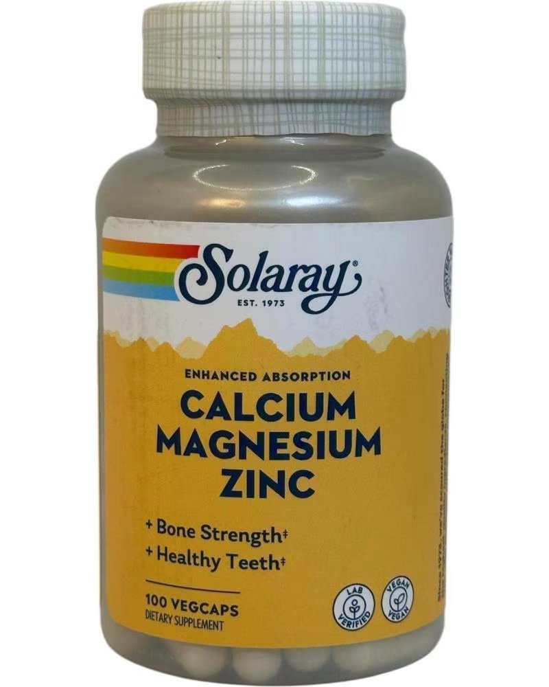 SOLARAY CÁLCIO MAGNÉSIO E ZINCO - 100 CÁPSULAS VEGETAIS