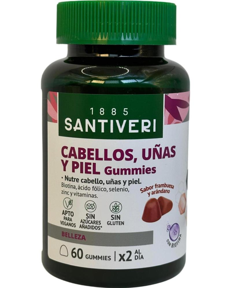 SANTIVERI GUMMIES CABELLO, PIEL Y UÑAS, 60 UNIDADES SIN AZÚCAR