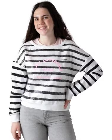 KARL LAGERFELD SUDADERA DE RAYAS CON LENTEJUELAS BLANCO Y NEGRO