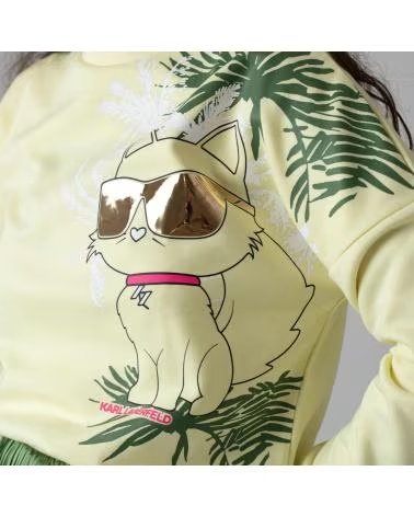 KARL LAGERFELD SUDADERA CON ESTAMPADO DE GATO Y PALMERAS AMARILLO
