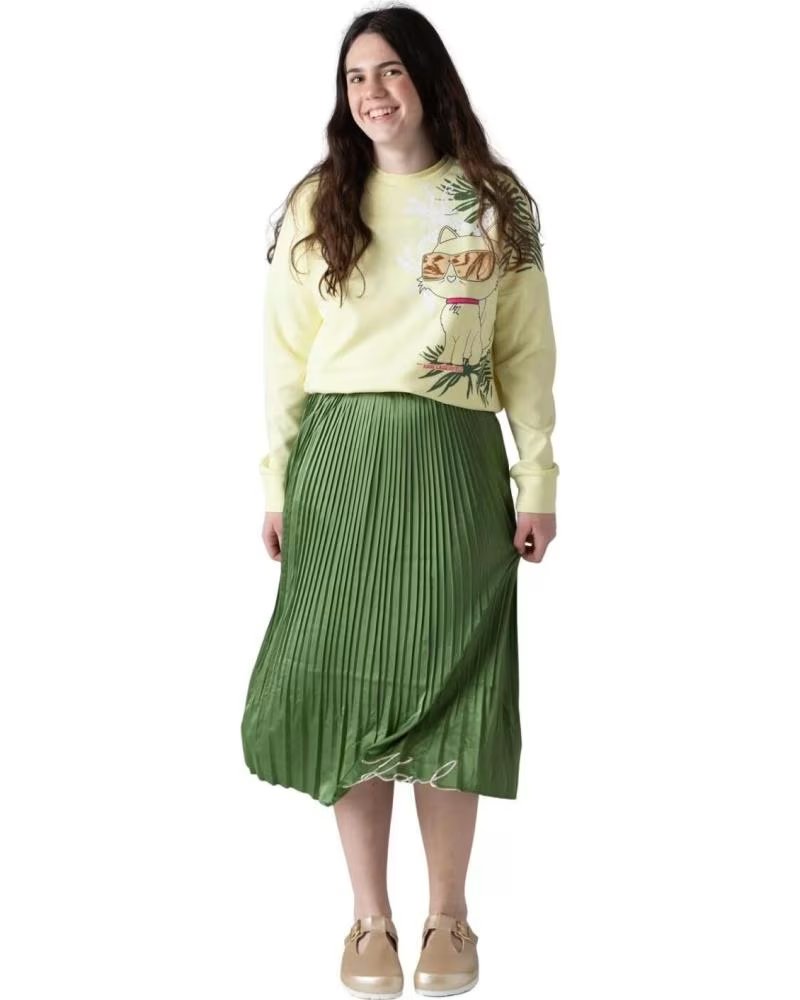 KARL LAGERFELD GREEN MIDI PLEATED SKIRT WITH ELASTIC WAISTBAND VERDE