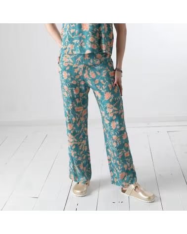 SYSTEM ACTION PANTALÓN FLUIDO ESTAMPADO VERDE AGUA
