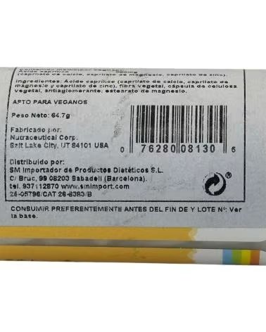 SOLARAY CAPRYLIC ACID ÁCIDO CAPRÍLICO 2163MG 100 CÁPSULAS VEGETAIS